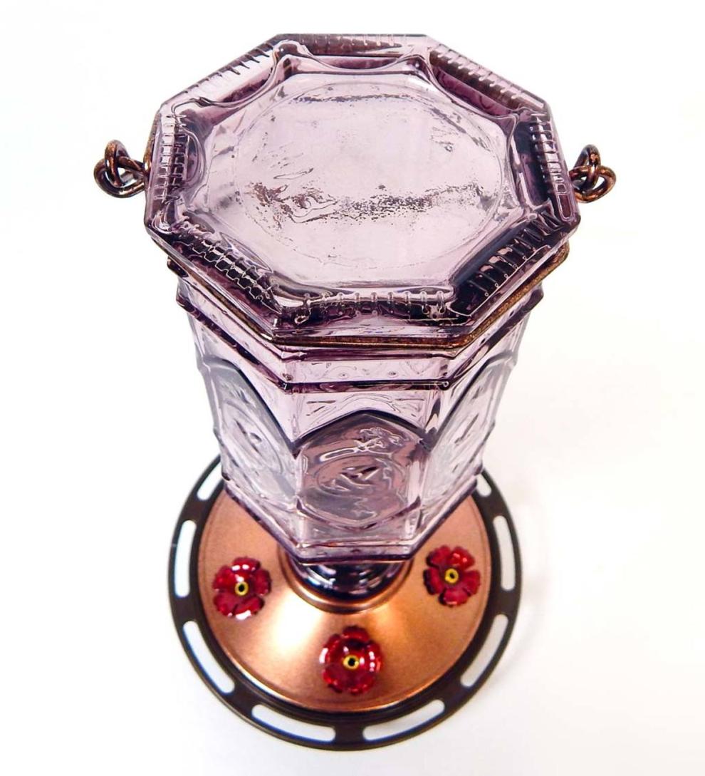 Plow & Hearth Bird Feeders Yard & Garden Jewel Vintage Style 20-Ounce Hummingbird Feeder - Amethyst