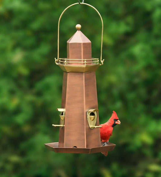 Plow & Hearth Bird Feeders Yard & Garden Metal Lighthouse Bird Feeder With Copper And Brass Finish