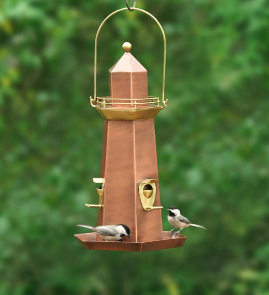Plow & Hearth Bird Feeders Yard & Garden Metal Lighthouse Bird Feeder With Copper And Brass Finish