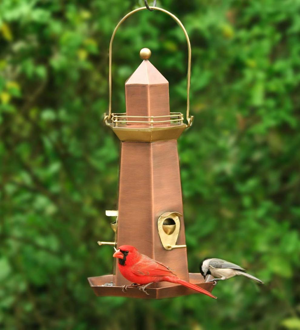 Plow & Hearth Bird Feeders Yard & Garden Metal Lighthouse Bird Feeder With Copper And Brass Finish