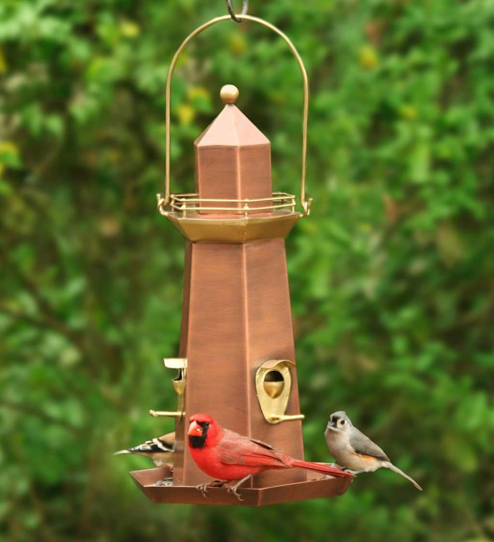 Plow & Hearth Bird Feeders Yard & Garden Metal Lighthouse Bird Feeder With Copper And Brass Finish
