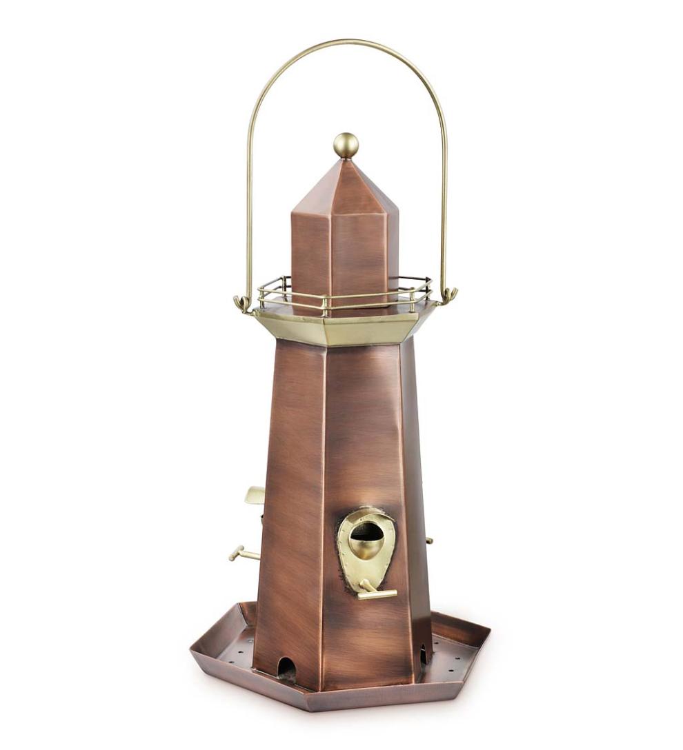 Plow & Hearth Bird Feeders Yard & Garden Metal Lighthouse Bird Feeder With Copper And Brass Finish
