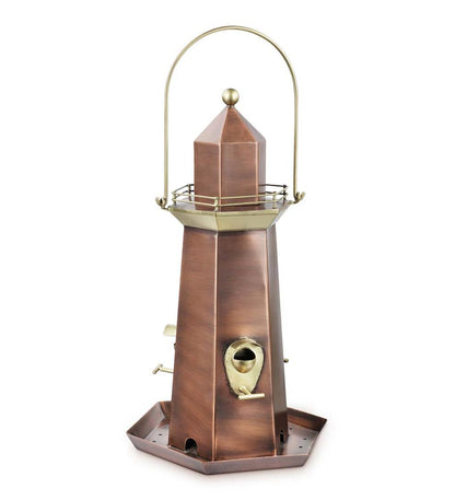 Plow & Hearth Bird Feeders Yard & Garden Metal Lighthouse Bird Feeder With Copper And Brass Finish