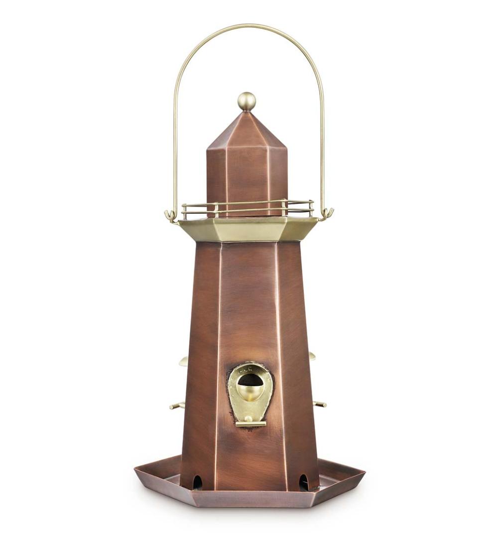 Plow & Hearth Bird Feeders Yard & Garden Metal Lighthouse Bird Feeder With Copper And Brass Finish