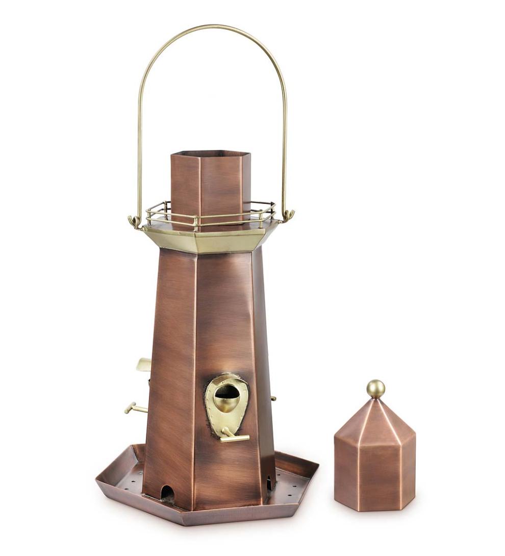 Plow & Hearth Bird Feeders Yard & Garden Metal Lighthouse Bird Feeder With Copper And Brass Finish