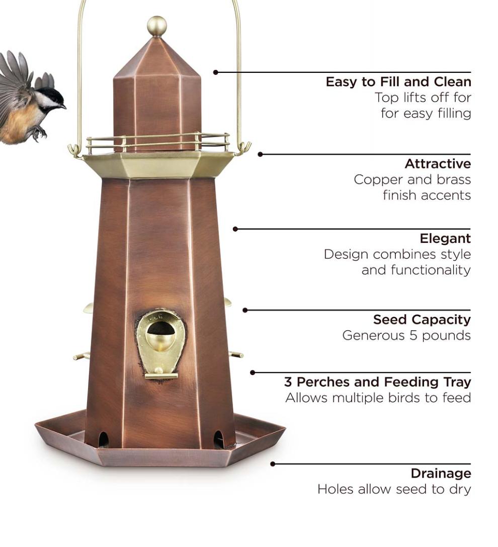 Plow & Hearth Bird Feeders Yard & Garden Metal Lighthouse Bird Feeder With Copper And Brass Finish