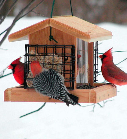 Plow & Hearth Bird Feeders Yard & Garden Natural Cedar Hopper-Style Hanging Bird Feeder