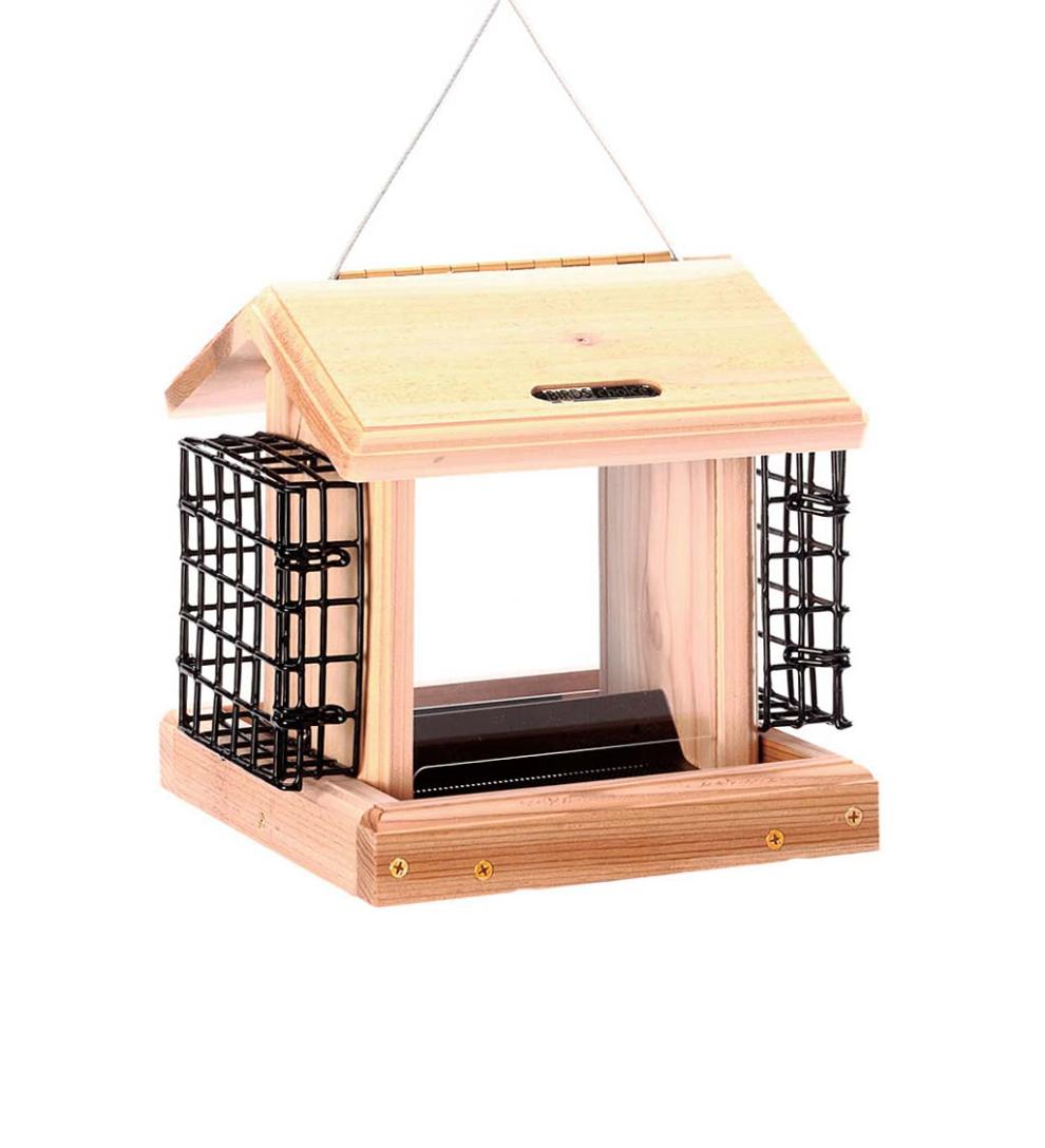 Plow & Hearth Bird Feeders Yard & Garden Natural Cedar Hopper-Style Hanging Bird Feeder