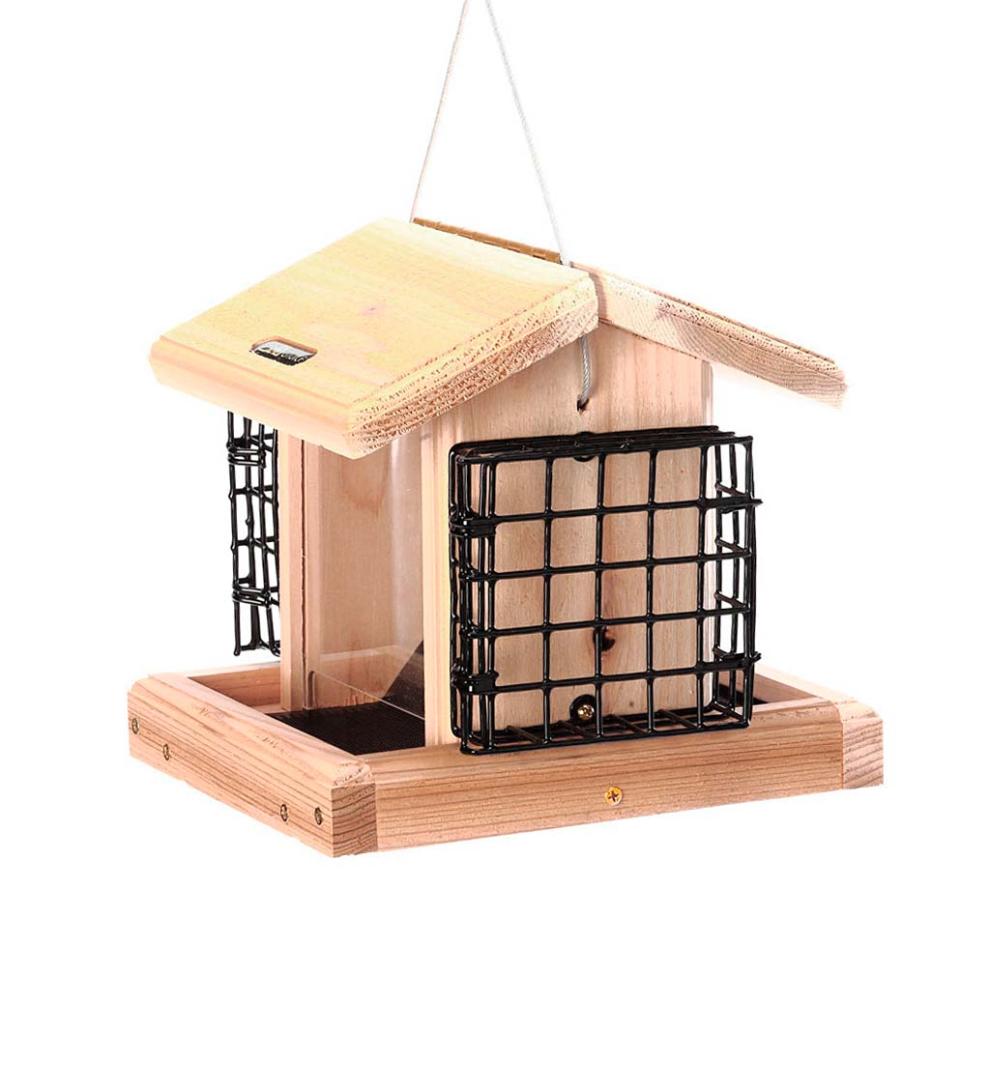 Plow & Hearth Bird Feeders Yard & Garden Natural Cedar Hopper-Style Hanging Bird Feeder