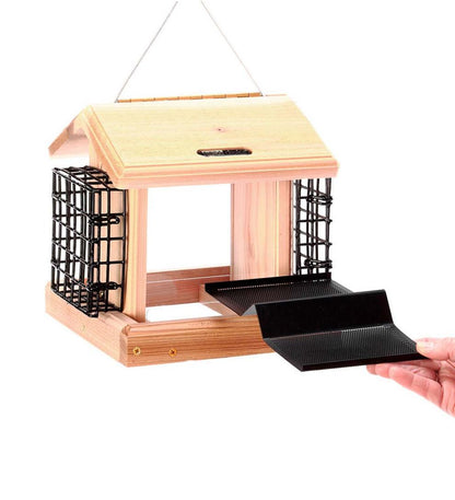 Plow & Hearth Bird Feeders Yard & Garden Natural Cedar Hopper-Style Hanging Bird Feeder