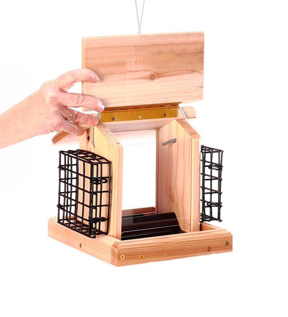 Plow & Hearth Bird Feeders Yard & Garden Natural Cedar Hopper-Style Hanging Bird Feeder
