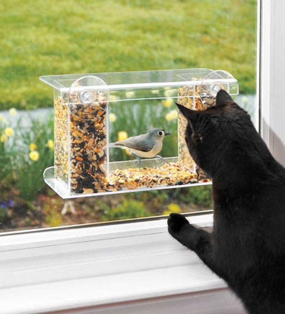Plow & Hearth Bird Feeders Yard & Garden One-Way Mirror Window Mount Bird Feeder