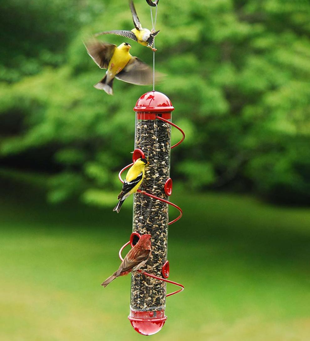 Plow & Hearth Bird Feeders Yard & Garden Red Spiral-Perch Finch Bird Feeder - Red