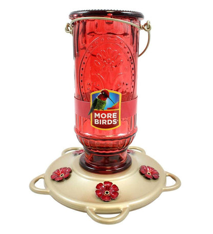 Plow & Hearth Bird Feeders Yard & Garden Vintage Glass And Metal 20-Ounce Hummingbird Feeder - Green