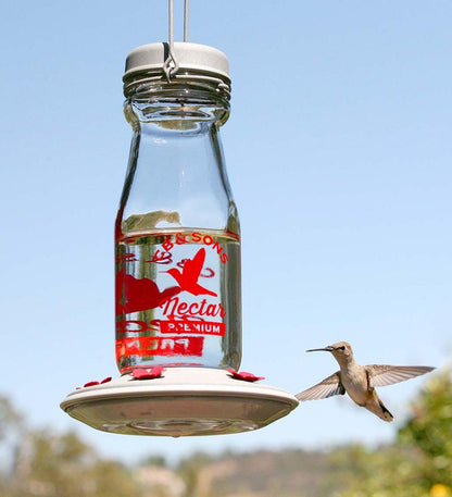Plow & Hearth Bird Feeders Yard & Garden Vintage Milk-Bottle Style 18-Ounce Jersey Hummingbird Feeder