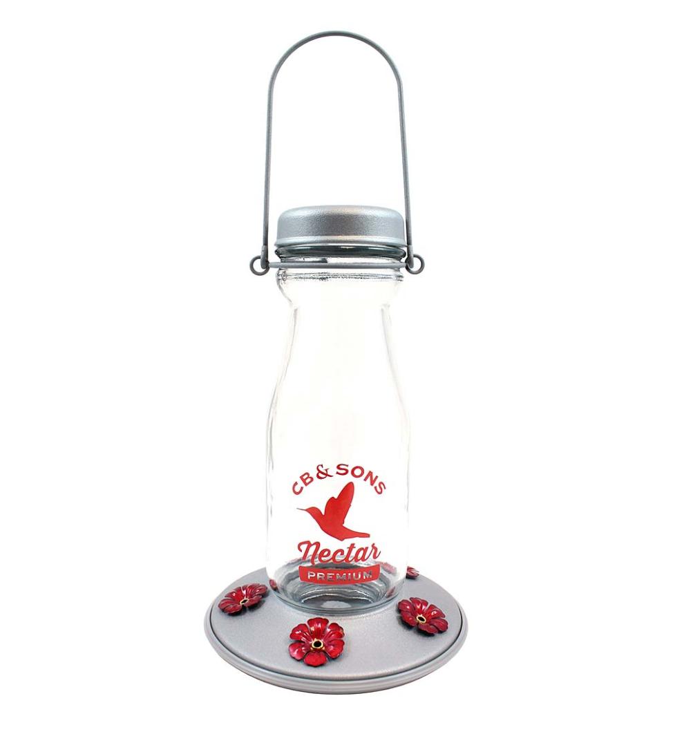 Plow & Hearth Bird Feeders Yard & Garden Vintage Milk-Bottle Style 18-Ounce Jersey Hummingbird Feeder
