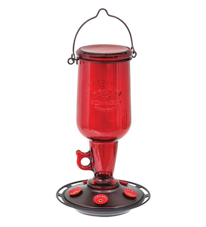 Plow & Hearth Bird Feeders Yard & Garden Vintage Red Glass 23-Ounce Jug-Style Hummingbird Feeder