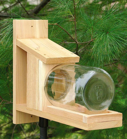 Plow & Hearth Bird Feeders Yard & Garden Wood And Glass Jar Squirrel Feeder