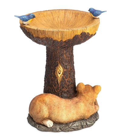 Plow & Hearth Birdbaths Yard & Garden Forty Winks Tree Stump Birdbath With Cat And Bluebirds