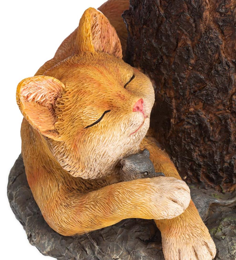Plow & Hearth Birdbaths Yard & Garden Forty Winks Tree Stump Birdbath With Cat And Bluebirds