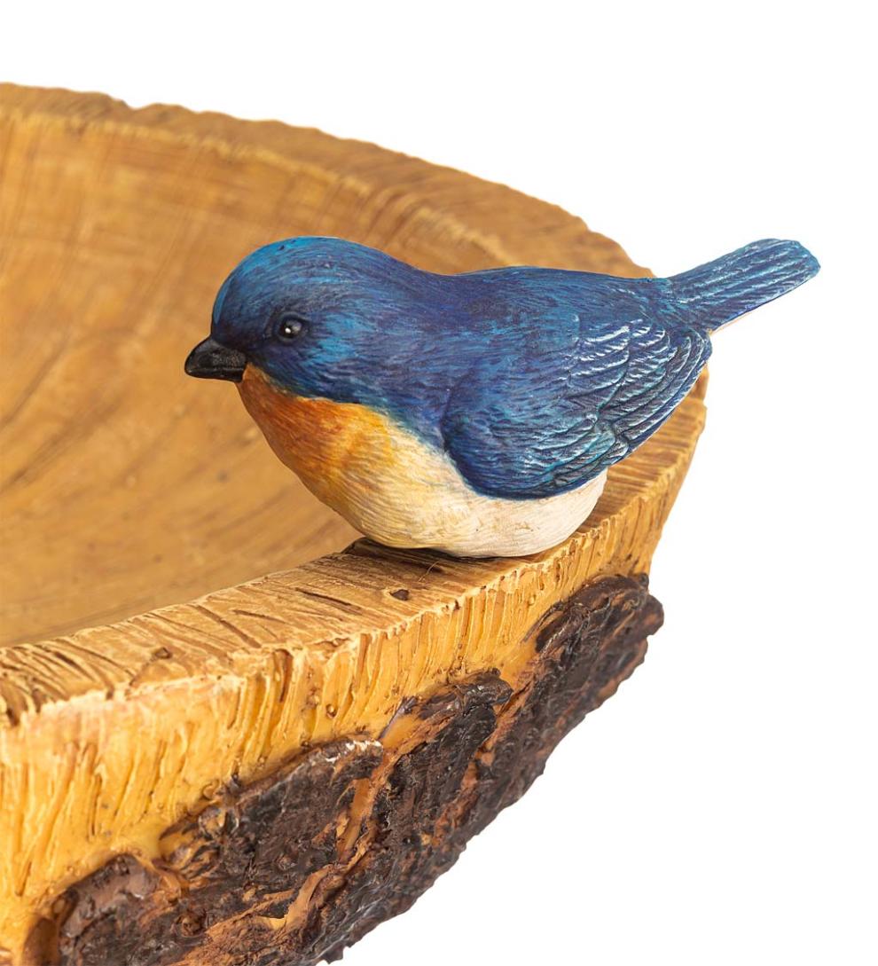 Plow & Hearth Birdbaths Yard & Garden Forty Winks Tree Stump Birdbath With Cat And Bluebirds