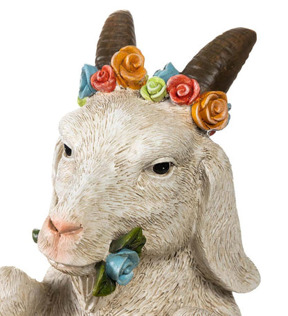 Plow & Hearth Birdbaths Yard & Garden Goat With Floral Crown Carved Birdbath