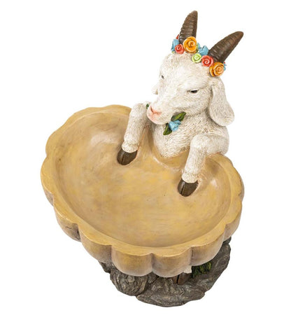 Plow & Hearth Birdbaths Yard & Garden Goat With Floral Crown Carved Birdbath