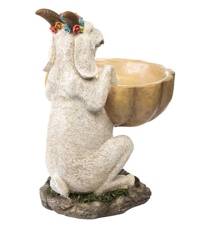 Plow & Hearth Birdbaths Yard & Garden Goat With Floral Crown Carved Birdbath