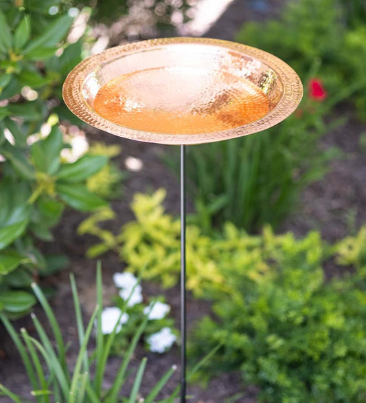 Plow & Hearth Birdbaths Yard & Garden Hammered Copper Basin Birdbath With Stake