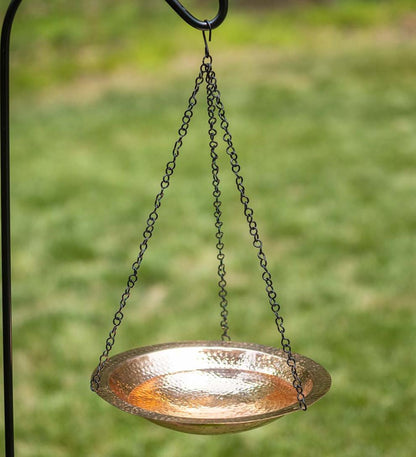 Plow & Hearth Birdbaths Yard & Garden Hammered Copper Basin Hanging Birdbath With Chain