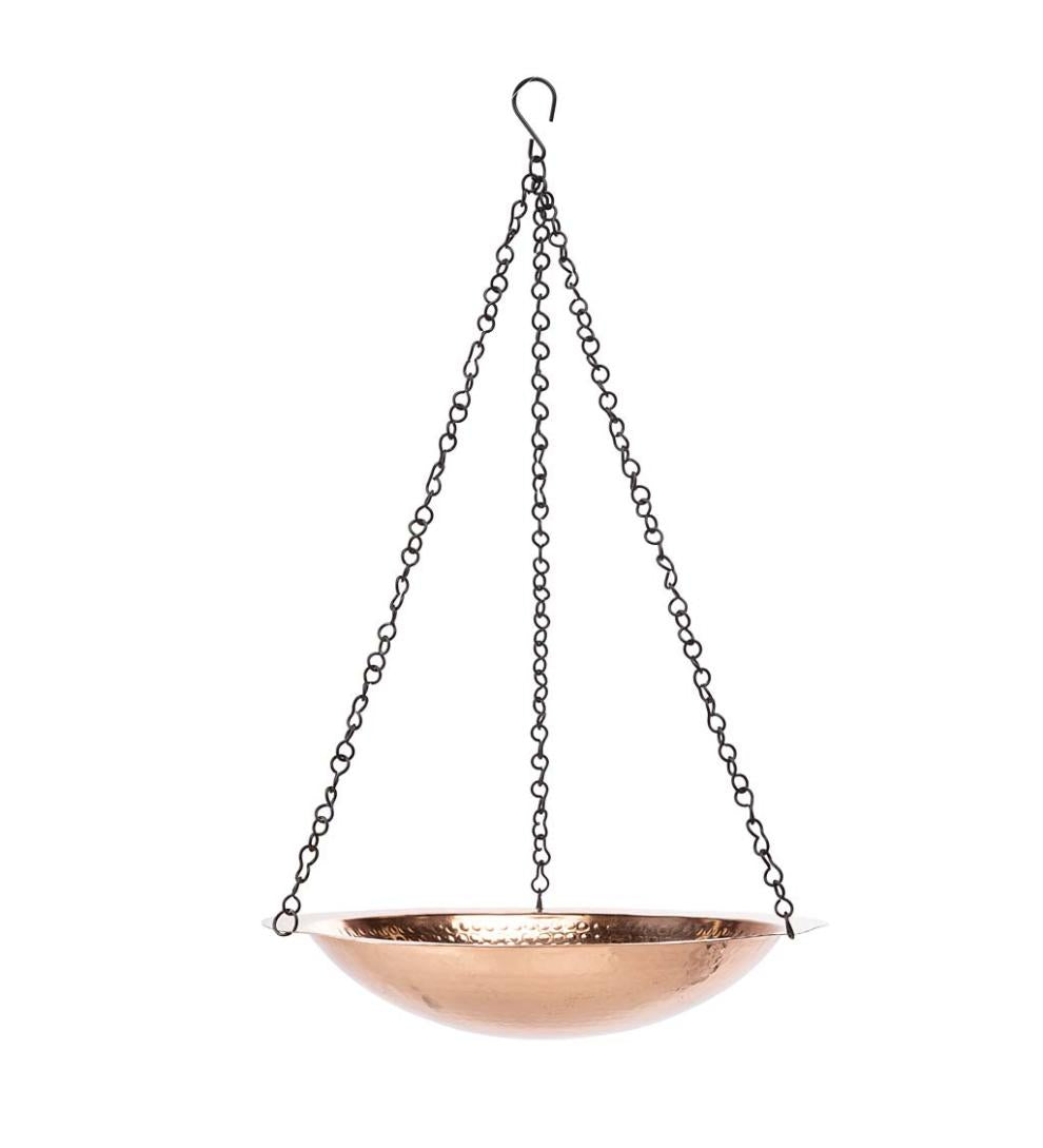 Plow & Hearth Birdbaths Yard & Garden Hammered Copper Basin Hanging Birdbath With Chain