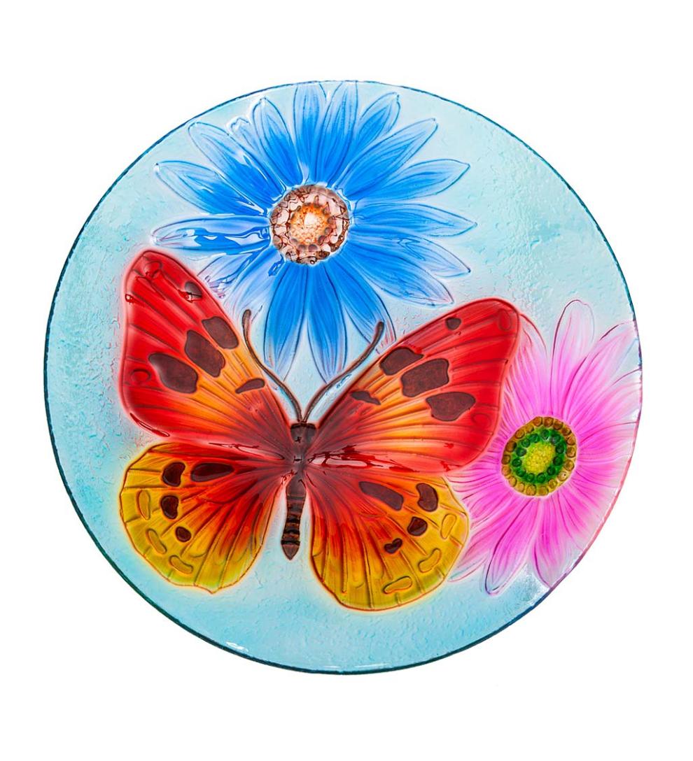 Plow & Hearth Birdbaths Yard & Garden Hand-Painted And Embossed Butterfly And Flowers Bird Bath