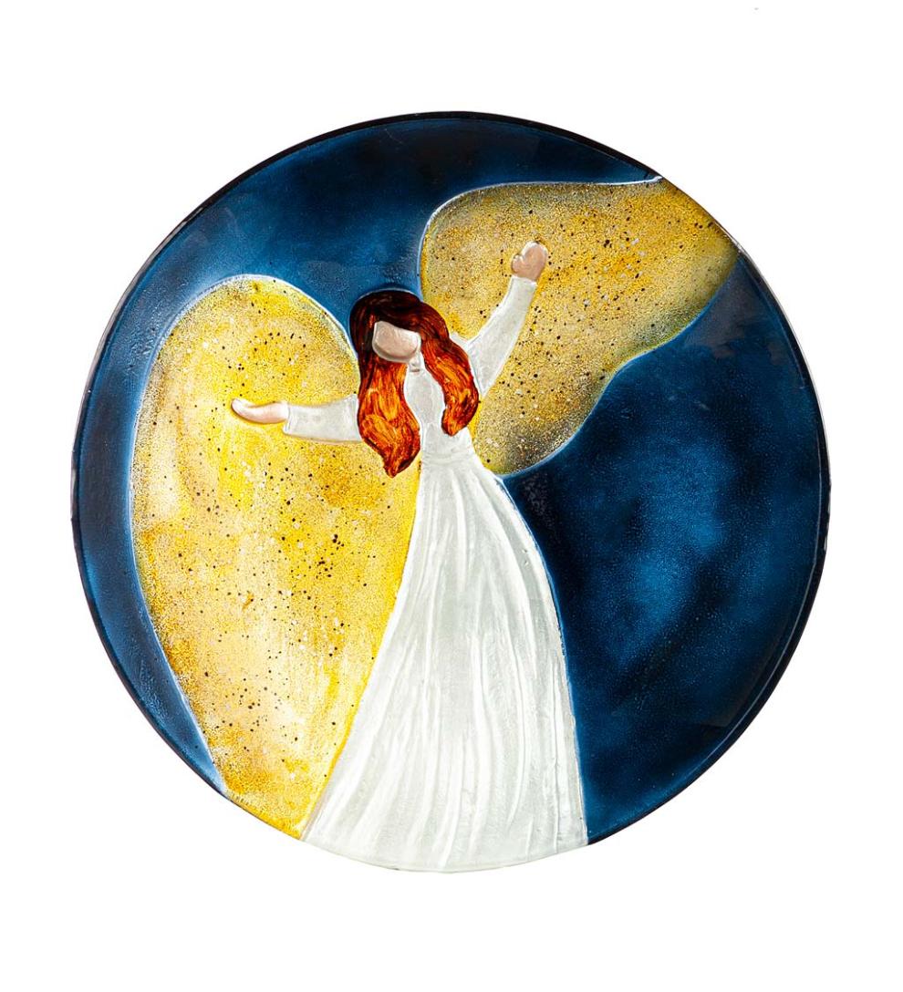 Plow & Hearth Birdbaths Yard & Garden Hand-Painted Angel Embossed Glass Bird Bath
