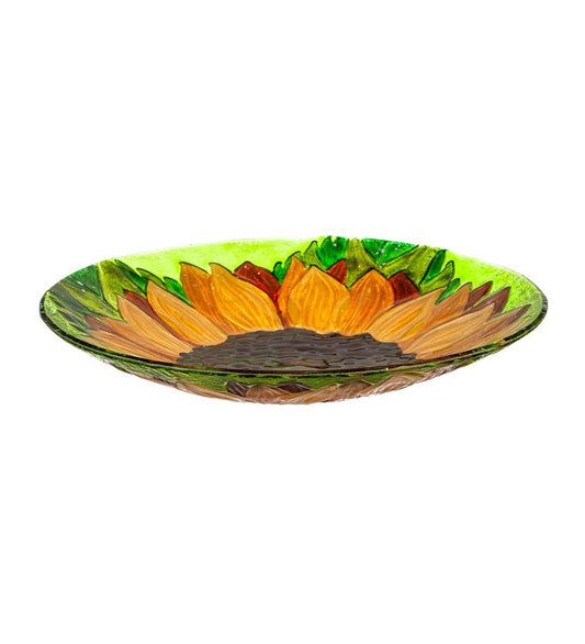 Plow & Hearth Birdbaths Yard & Garden Hand-Painted Fall Sunflower Embossed Glass Bird Bath
