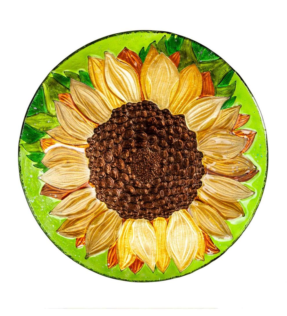 Plow & Hearth Birdbaths Yard & Garden Hand-Painted Fall Sunflower Embossed Glass Bird Bath