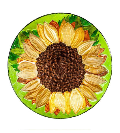 Plow & Hearth Birdbaths Yard & Garden Hand-Painted Fall Sunflower Embossed Glass Bird Bath