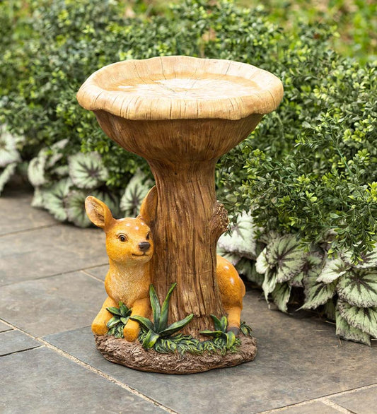 Plow & Hearth Birdbaths Yard & Garden Hand-Painted Fawn Tree Stump Birdbath