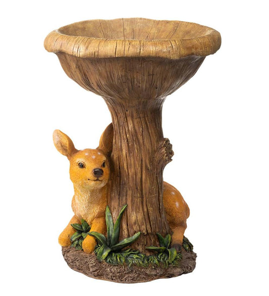 Plow & Hearth Birdbaths Yard & Garden Hand-Painted Fawn Tree Stump Birdbath