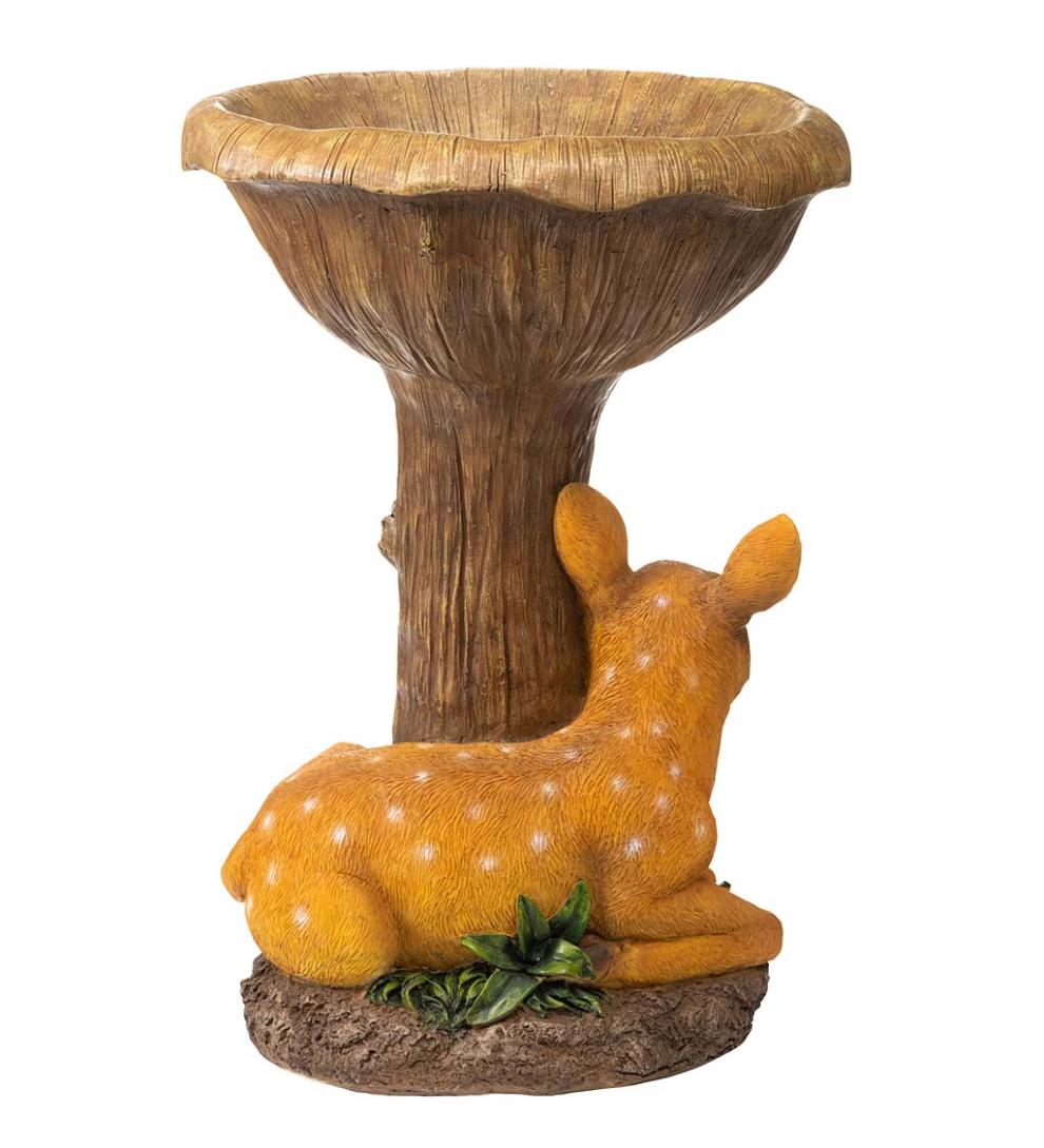 Plow & Hearth Birdbaths Yard & Garden Hand-Painted Fawn Tree Stump Birdbath