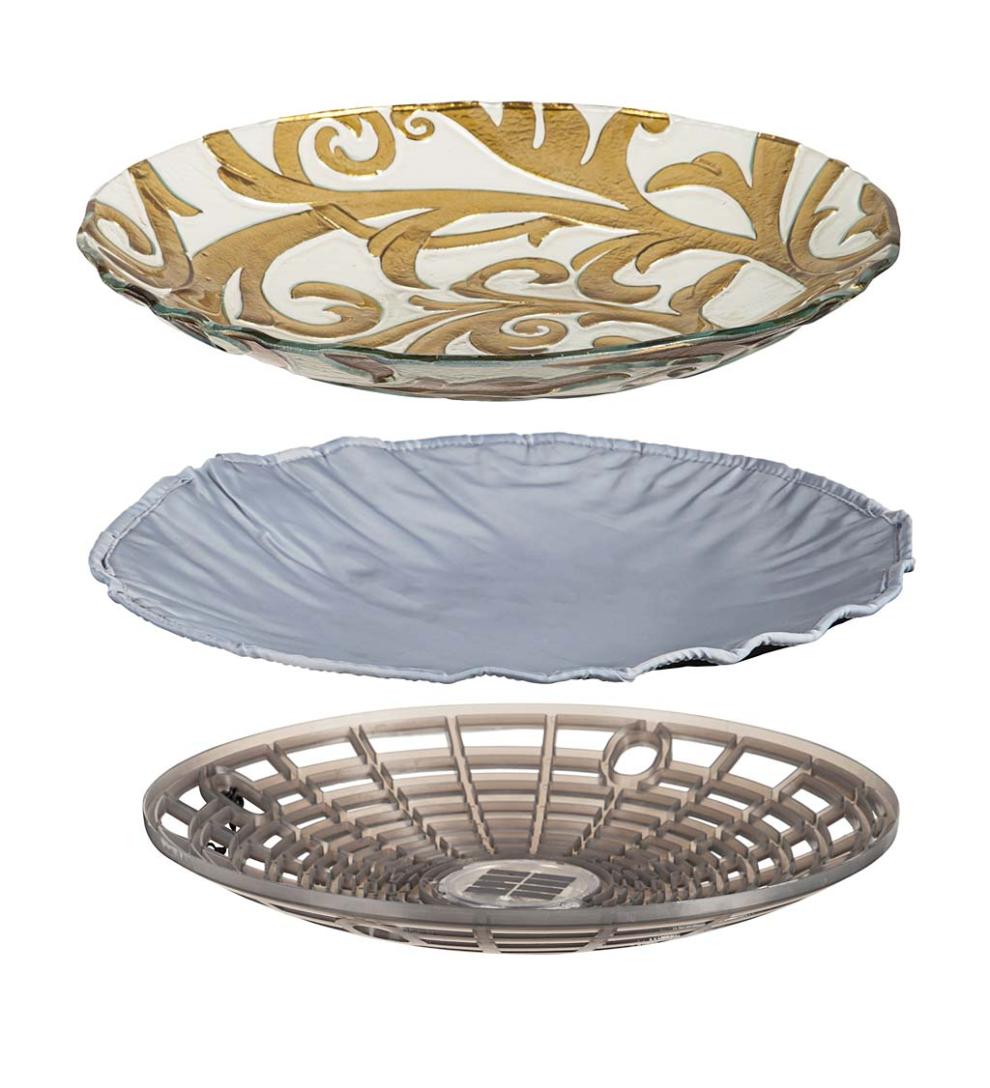 Plow & Hearth Birdbaths Yard & Garden Hand-Painted Golden Scroll Glass Bird Bath With Heater And Stand