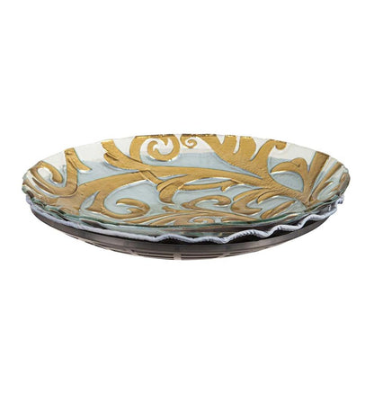 Plow & Hearth Birdbaths Yard & Garden Hand-Painted Golden Scroll Glass Bird Bath With Heater And Stand