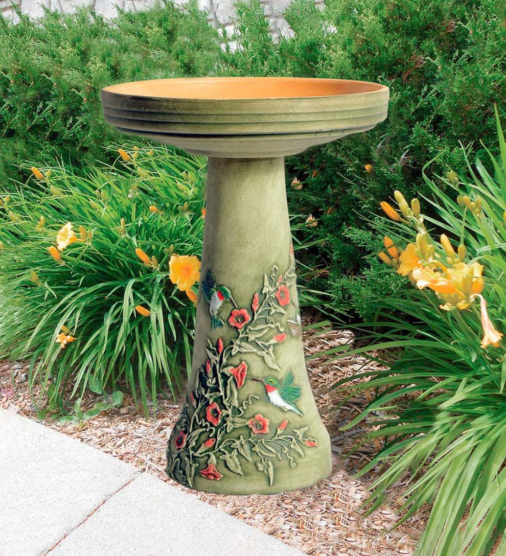 Plow & Hearth Birdbaths Yard & Garden Handcrafted Burley Clay Hummingbird Birdbath