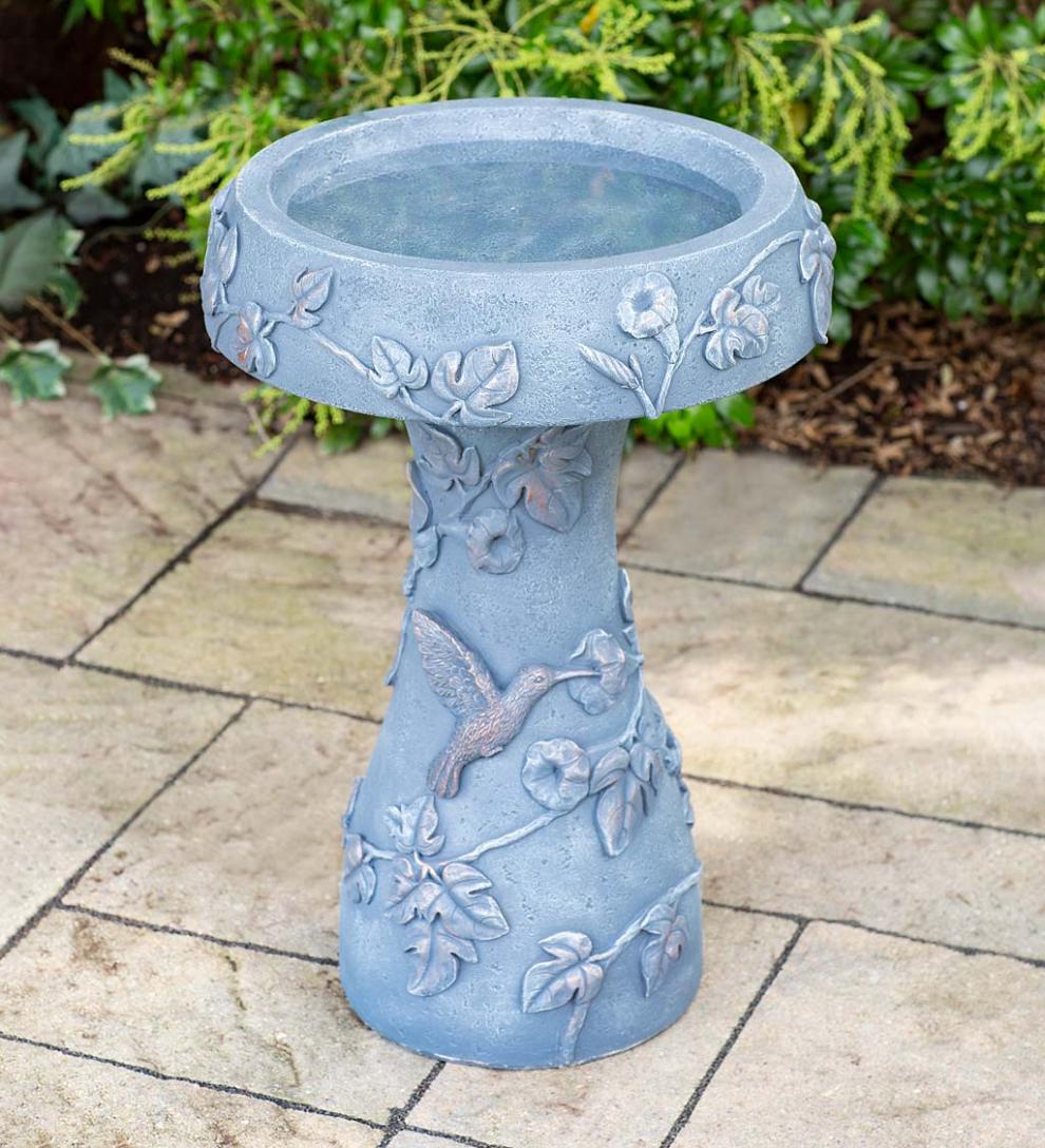 Plow & Hearth Birdbaths Yard & Garden Hummingbird And Flower Stone-Look Birdbath