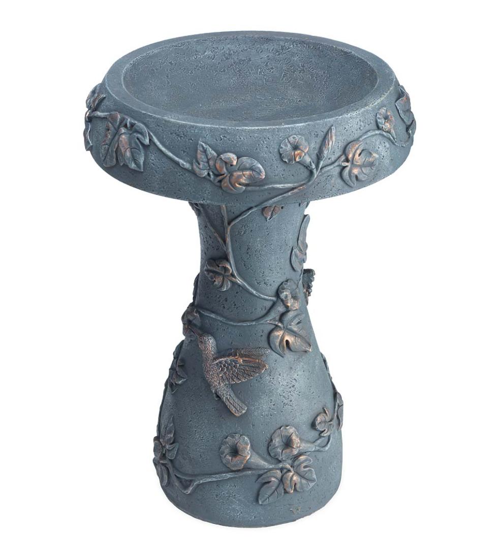 Plow & Hearth Birdbaths Yard & Garden Hummingbird And Flower Stone-Look Birdbath