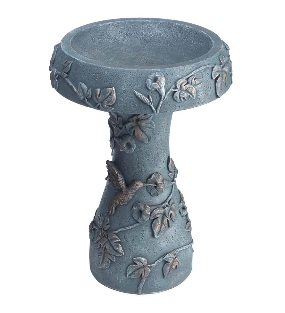 Plow & Hearth Birdbaths Yard & Garden Hummingbird And Flower Stone-Look Birdbath