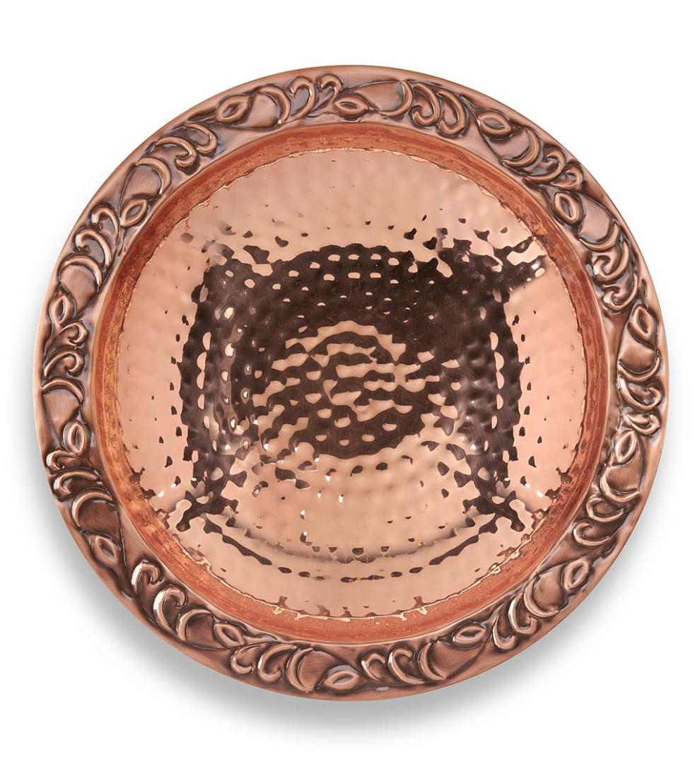 Plow & Hearth Birdbaths Yard & Garden Pure Copper Birdbath On Powder-Coated Steel Pole With Sturdy Three-Prong Stake
