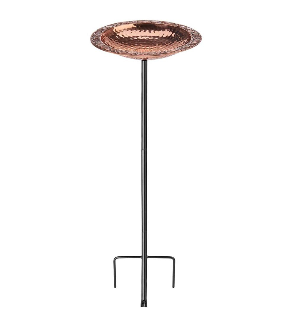 Plow & Hearth Birdbaths Yard & Garden Pure Copper Birdbath On Powder-Coated Steel Pole With Sturdy Three-Prong Stake