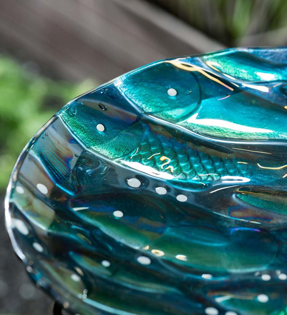 Plow & Hearth Birdbaths Yard & Garden Shimmering School Of Fish Glass Birdbath Basin