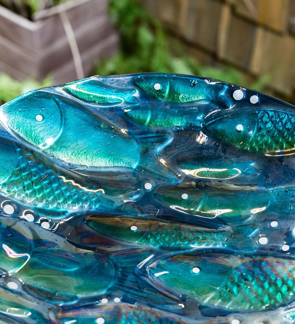 Plow & Hearth Birdbaths Yard & Garden Shimmering School Of Fish Glass Birdbath Basin