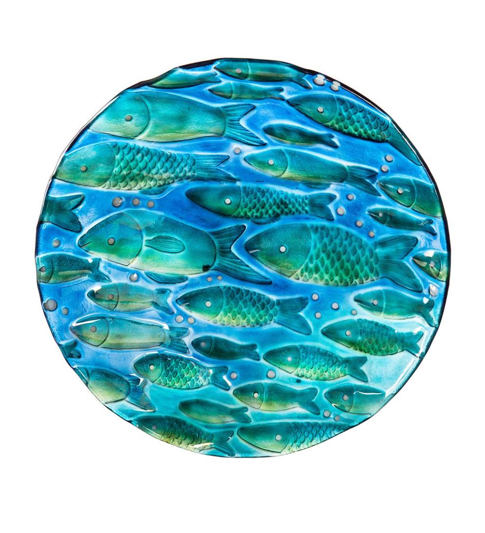 Plow & Hearth Birdbaths Yard & Garden Shimmering School Of Fish Glass Birdbath Basin
